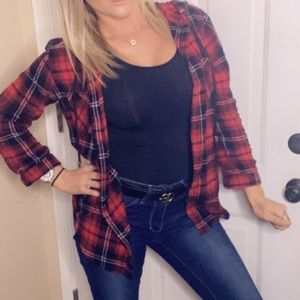 Red and black flannel with hood